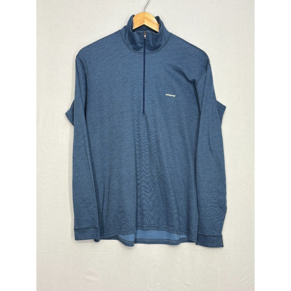 Patagonia Capilene Midweight Zip-T Top Mens Blue Mock Neck Base Layer M Vintage